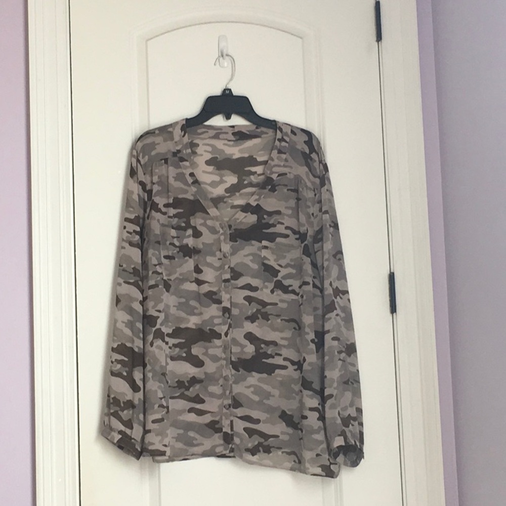 Torrid Sheer Camo Long Sleeve Blouse